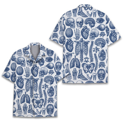 Alternative view of multicolor anatomy hawaiian shirt fabric details