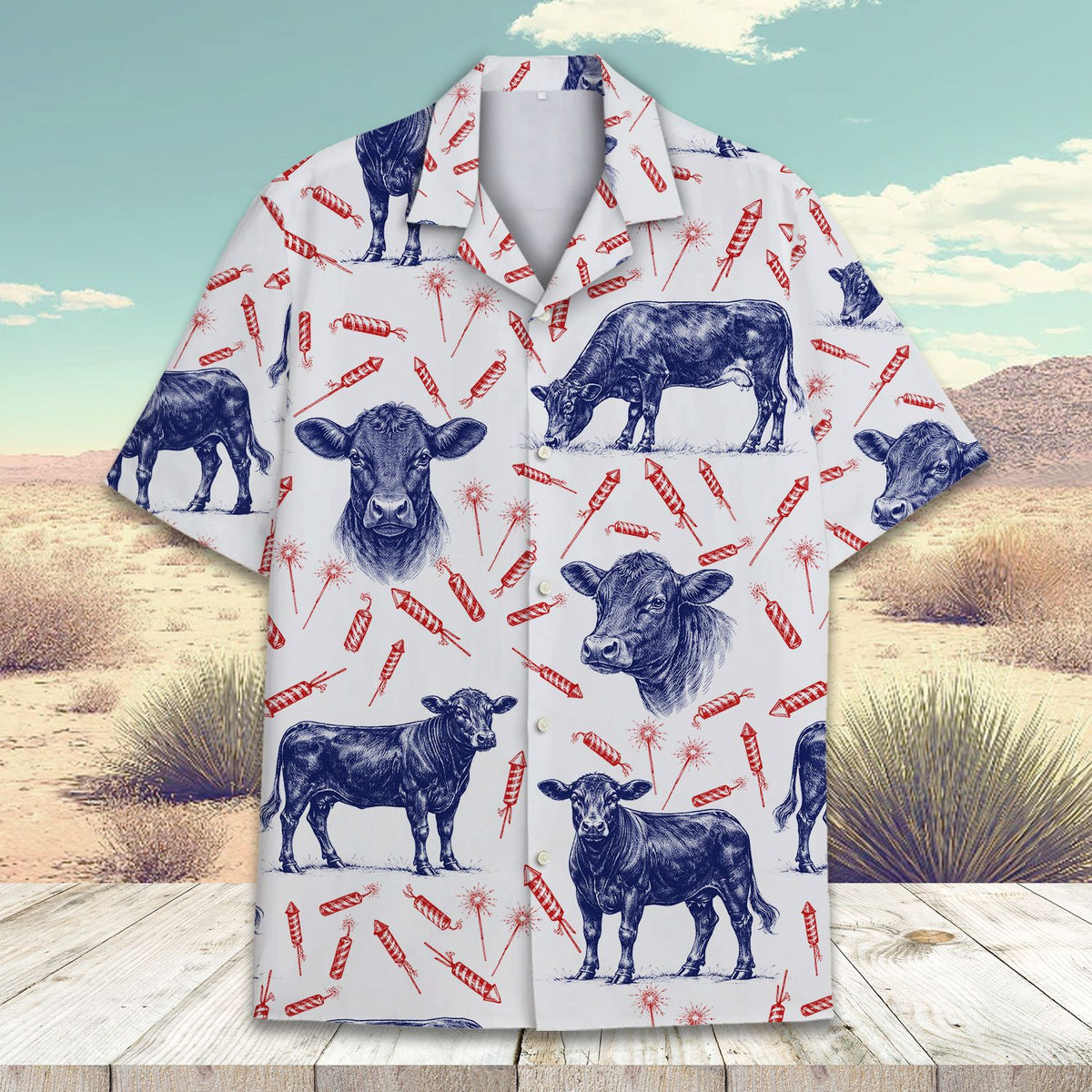 Fourth of july hawaiian shirt front view alternate