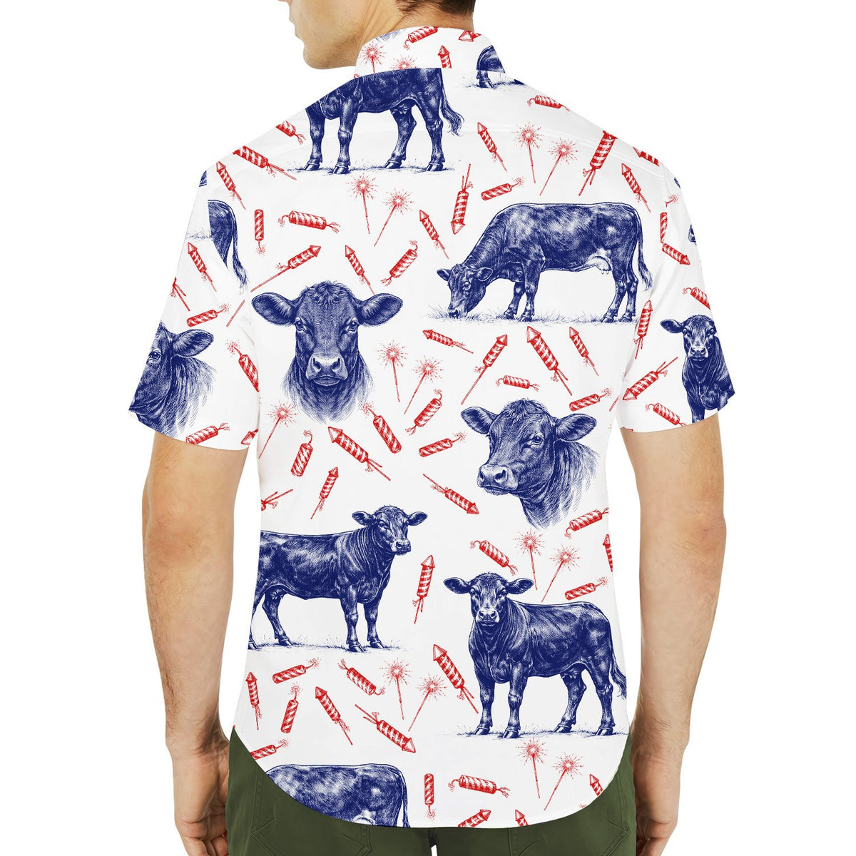 Lifestyle view of the white angus hawaiian shirt