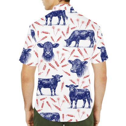 Lifestyle view of the white angus hawaiian shirt