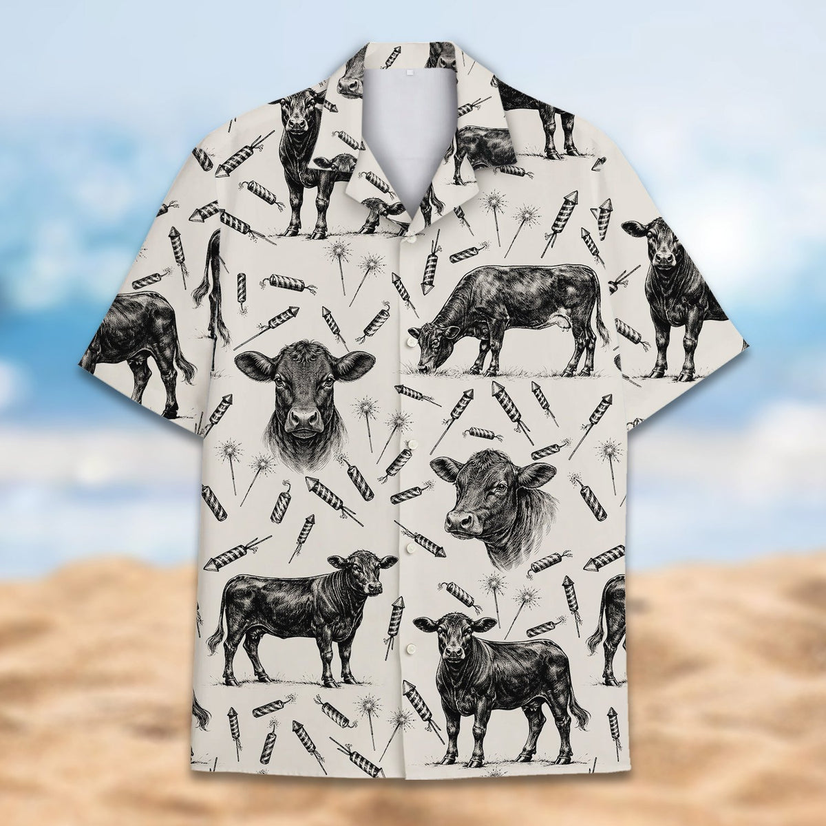 Another front view showcasing the black and white cow illustrations