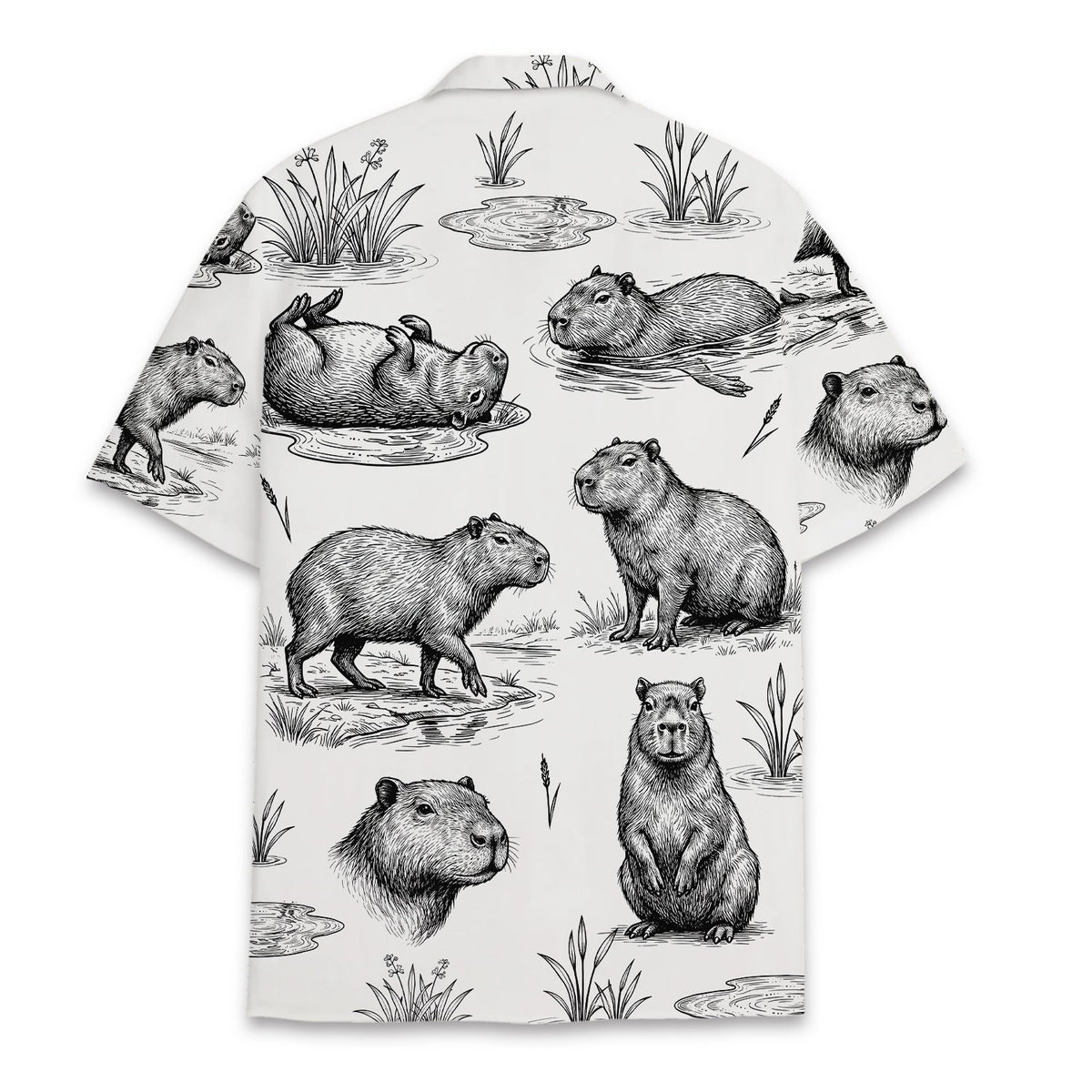 Back view of the matching family capybara hawaiian shirt