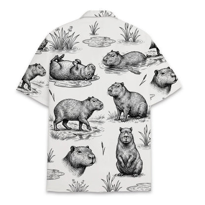 Back view of the matching family capybara hawaiian shirt