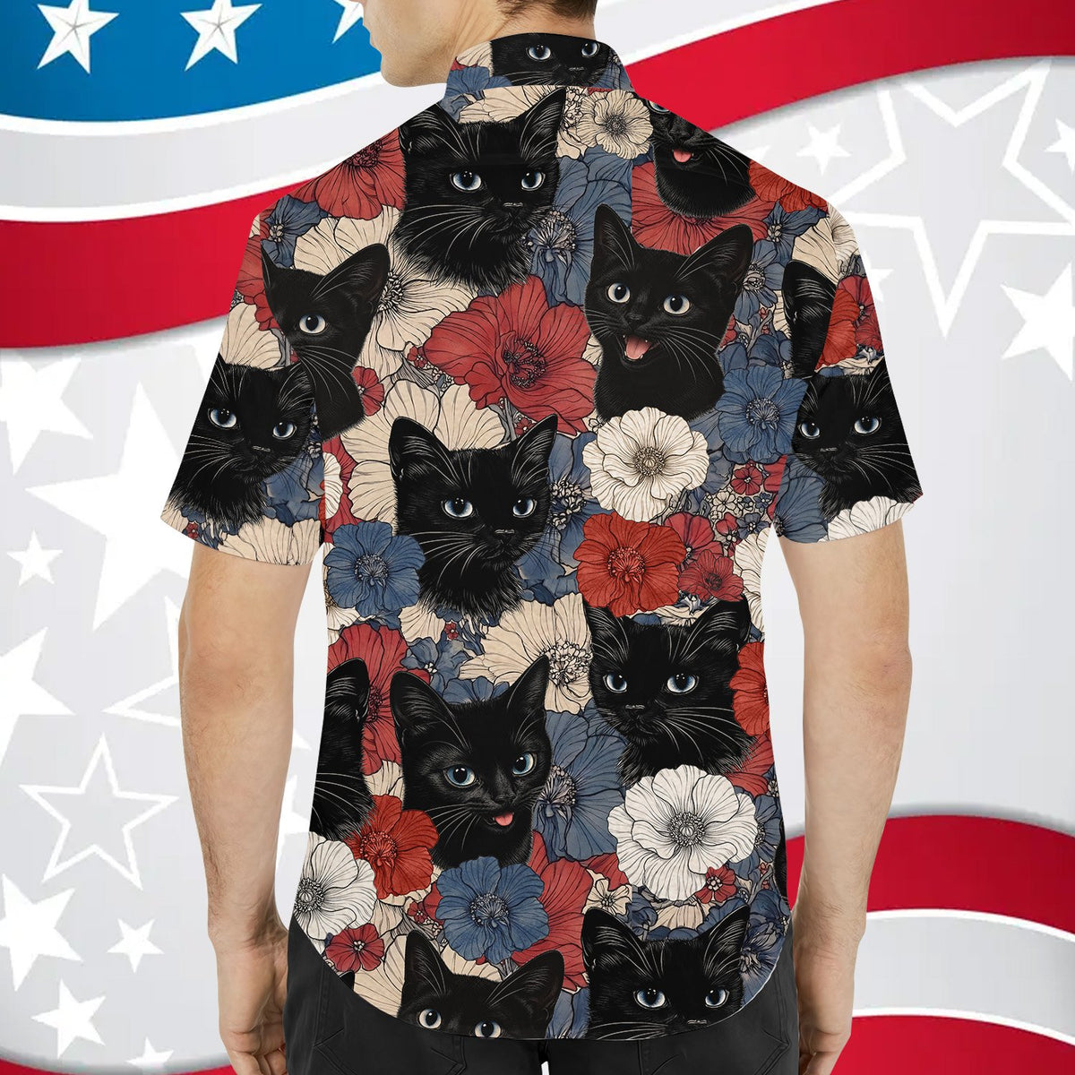 Full back view of the animal floral matching family hawaiian shirt