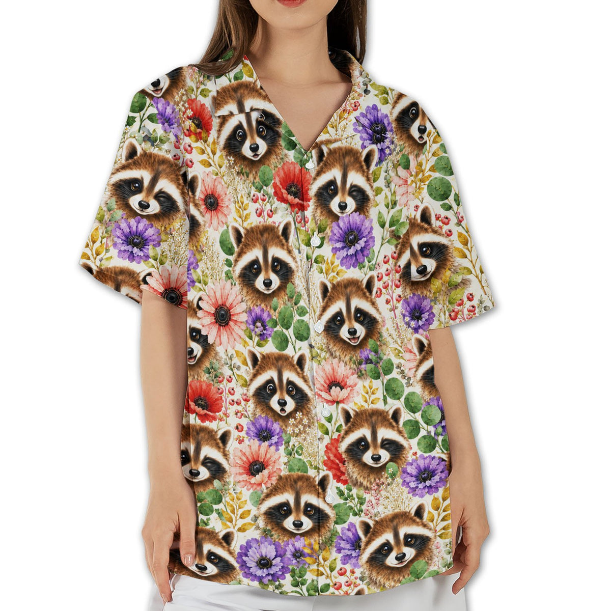 Outdoor lifestyle showing the raccoon hawaiian shirt