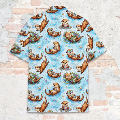 Second back view of the light blue animal hawaiian shirt