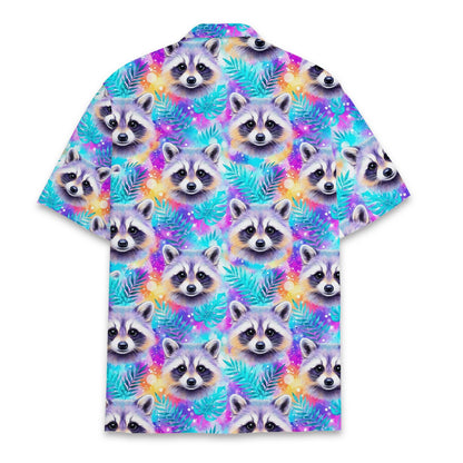 Detailed back view of the galaxy print animal hawaiian shirt