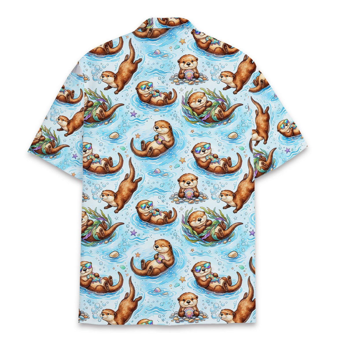 Back view of the sea otter matching family hawaiian shirt