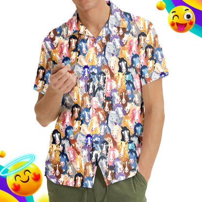 Cartoon horse head animal Hawaiian shirt, front detail view 3