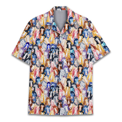 Cartoon horse head animal Hawaiian shirt, front detail view 5