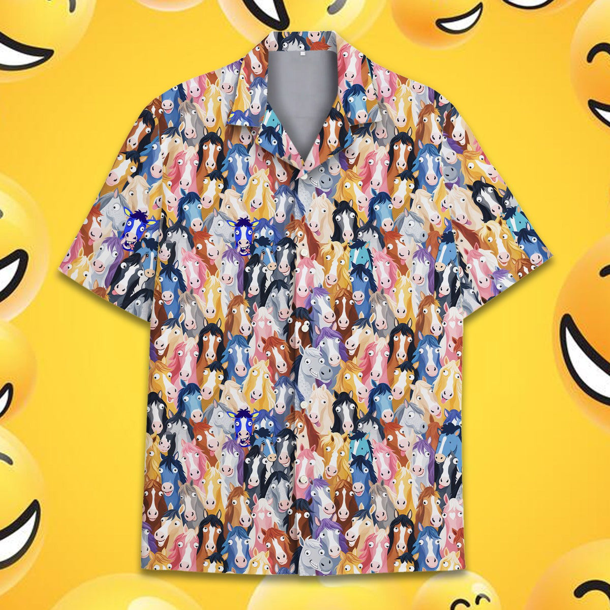 Cartoon horse head animal Hawaiian shirt, front detail view 6