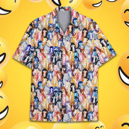 Cartoon horse head animal Hawaiian shirt, front detail view 6