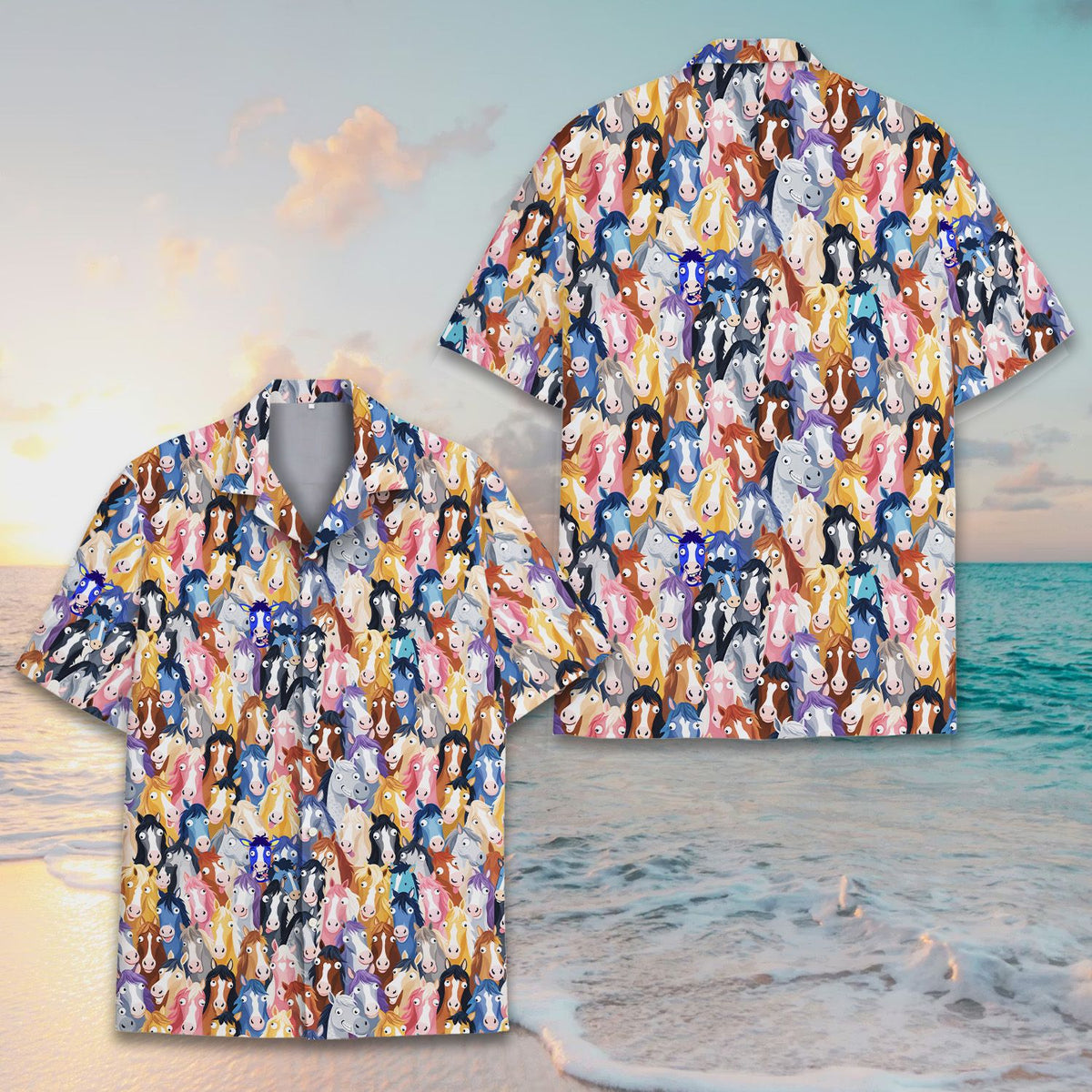 Cartoon horse head animal Hawaiian shirt, main view