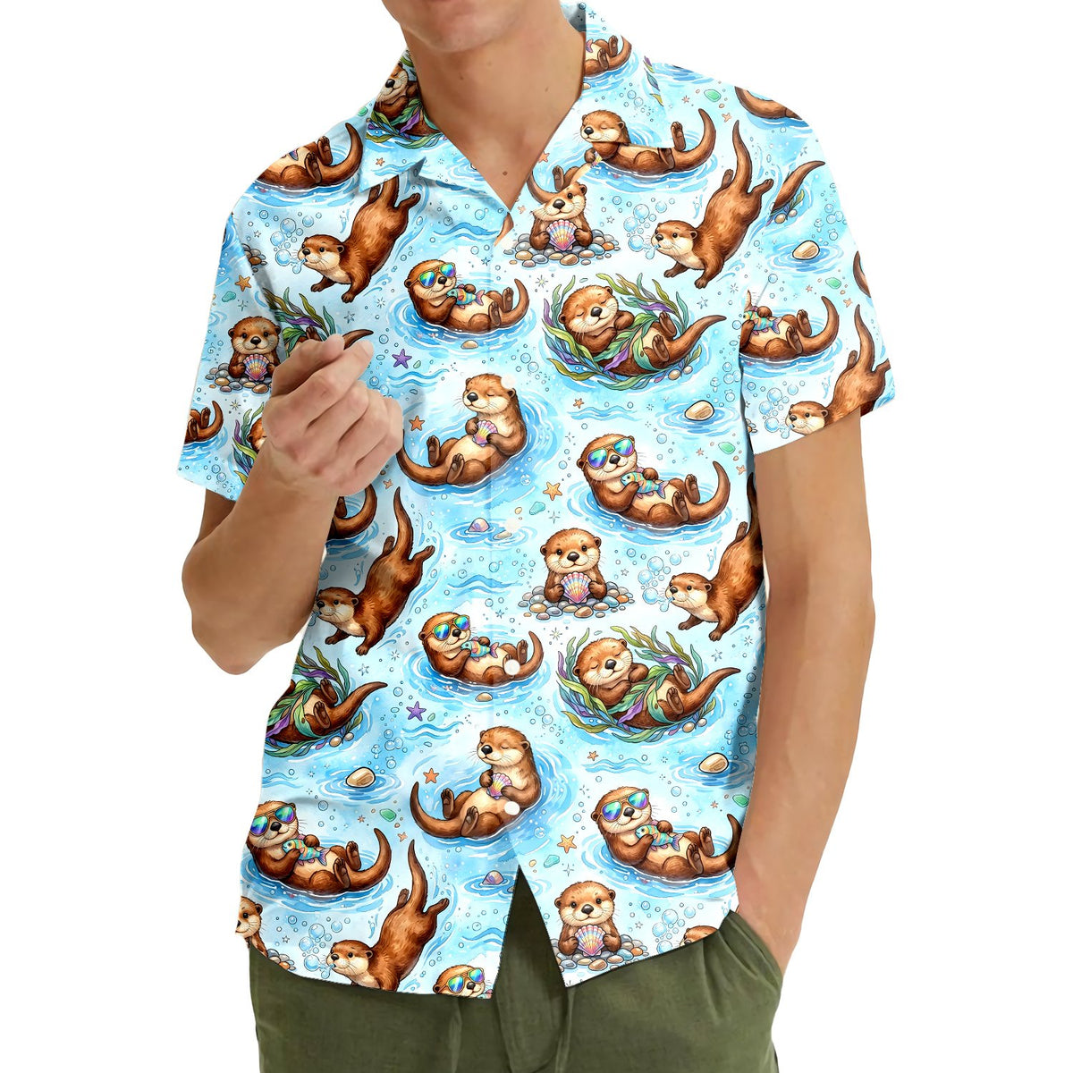 Another lifestyle shot of the matching family hawaiian shirts