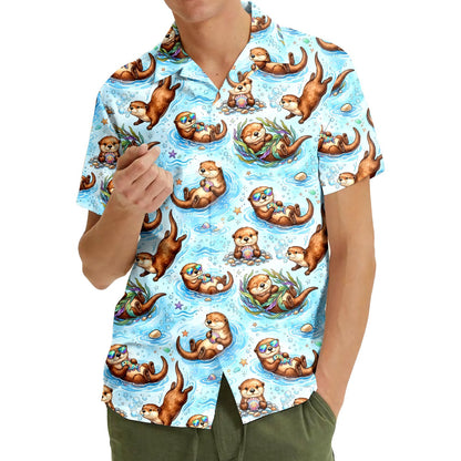 Another lifestyle shot of the matching family hawaiian shirts
