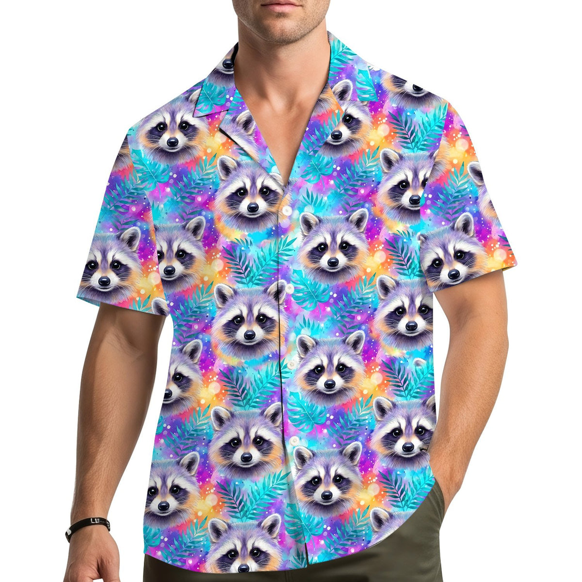 Group lifestyle shot showing the matching family hawaiian shirt style