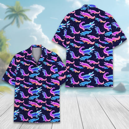 Secondary front view of the polyester animal print hawaiian shirt