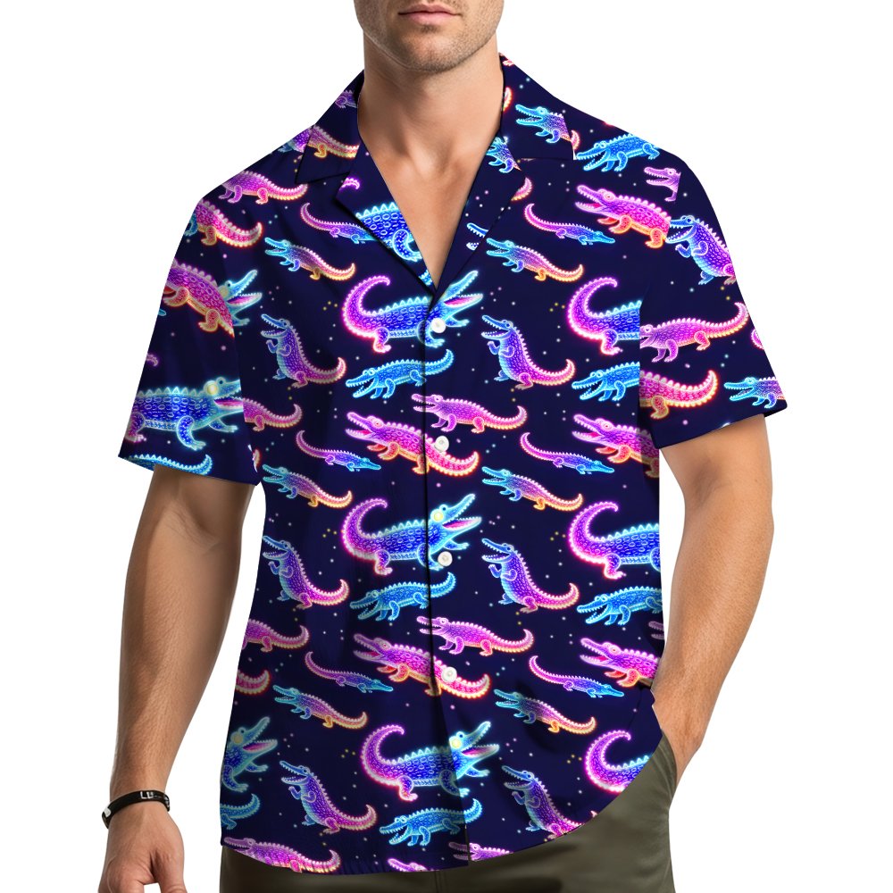 Lifestyle shot displaying the matching family hawaiian shirts in an everyday setting