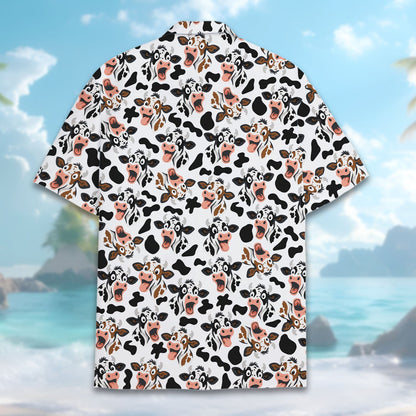 Detailed back view of the animal print matching family Hawaiian shirt