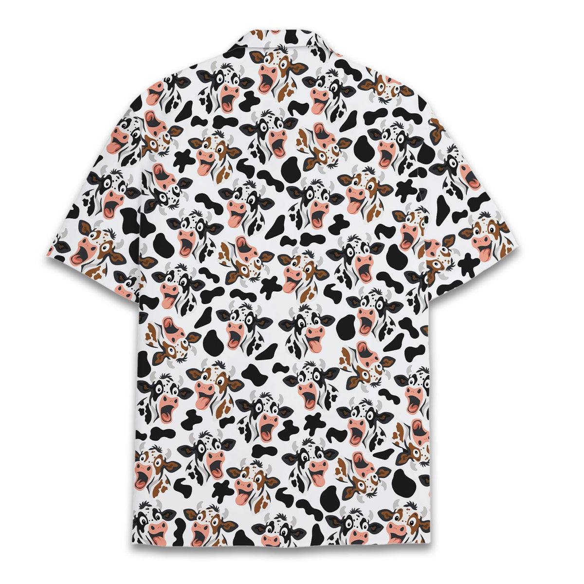 Back view of the matching family Hawaiian shirt with cow print