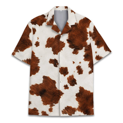 Close up front view of the animal print hawaiian shirt