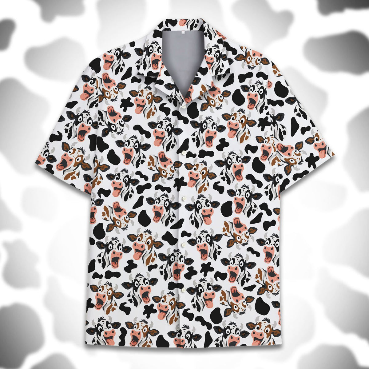 Close-up front view of the animal print family Hawaiian shirt