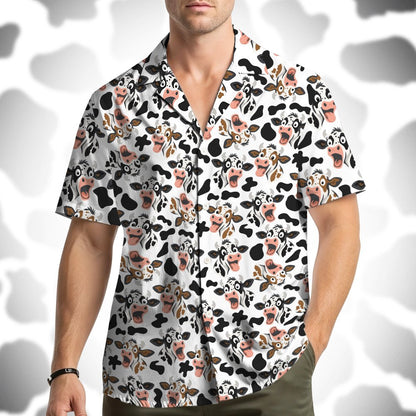 Another front view of the cow pattern matching family Hawaiian shirt