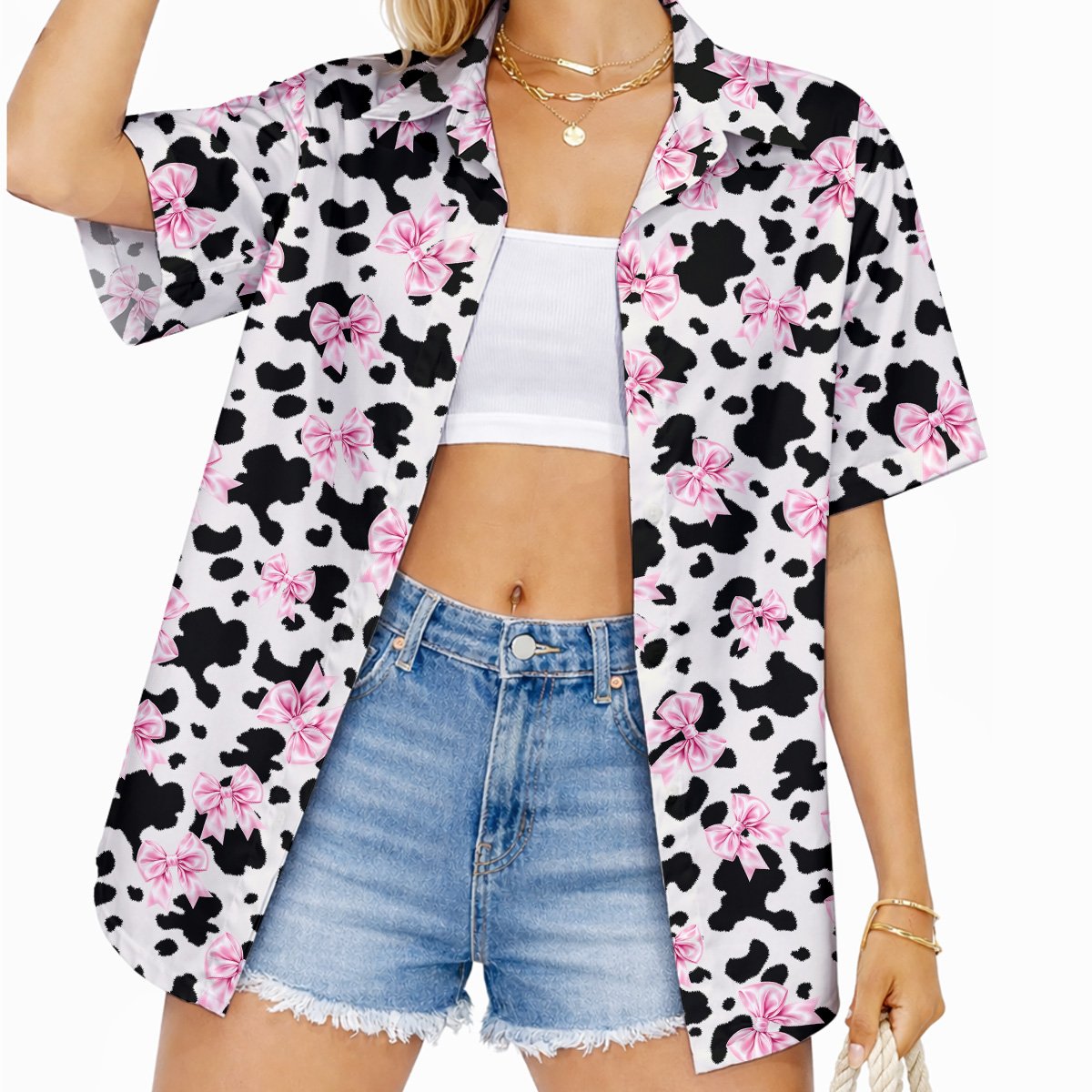 Third lifestyle image showing the bows hawaiian shirt in action
