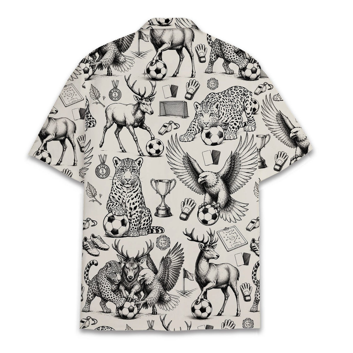 Back view of the animals and soccer hawaiian shirt