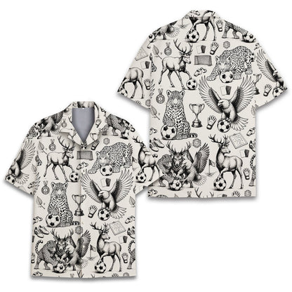 Additional view of the beige animals and soccer hawaiian shirt