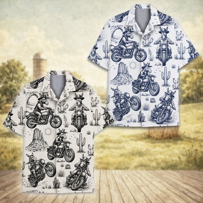 Additional front view of the beige desert donkey motorcycle Hawaiian shirt