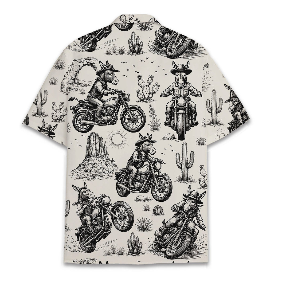 Back view of the black animals and motorcycles Hawaiian shirt