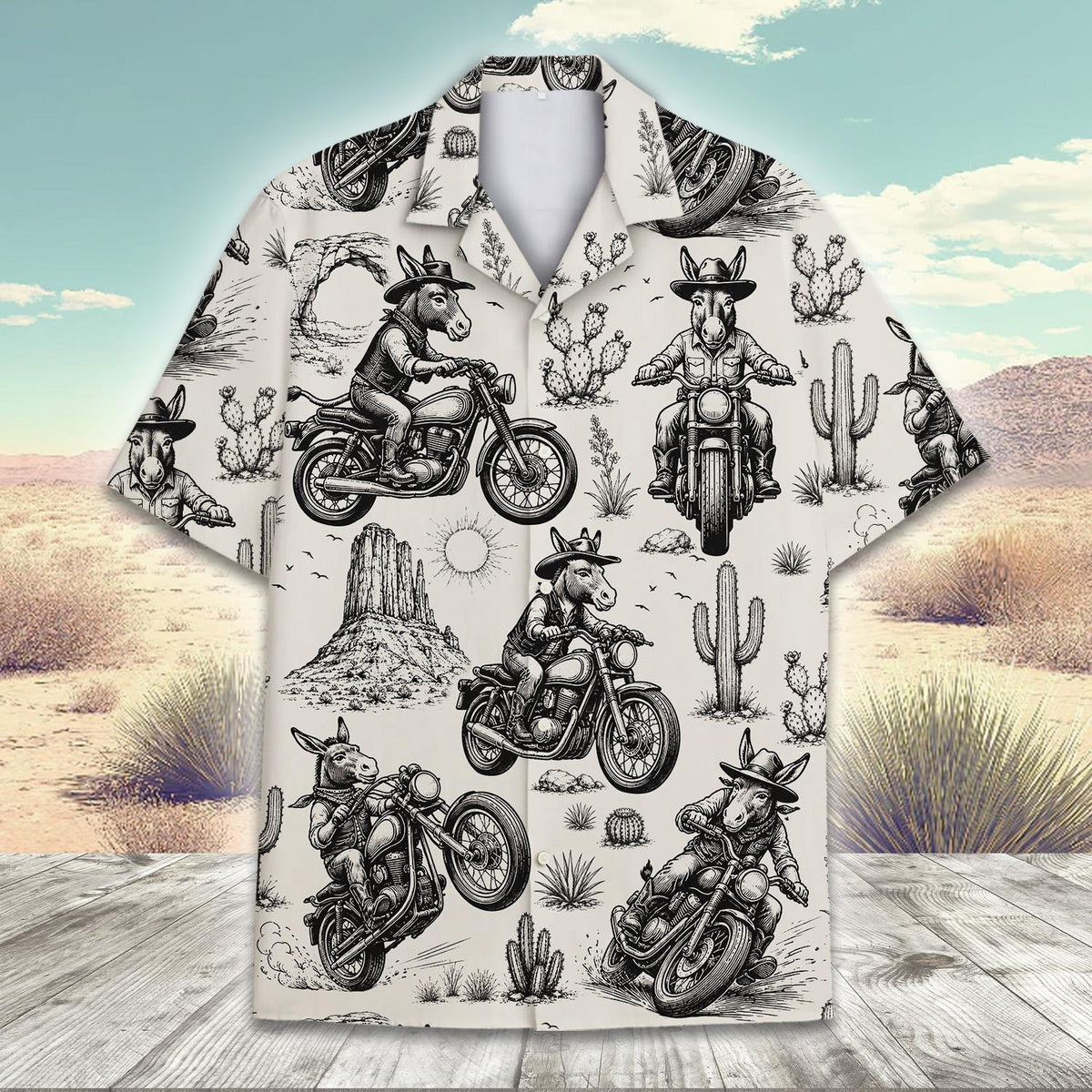 Additional front view of the black motorcycles Hawaiian shirt