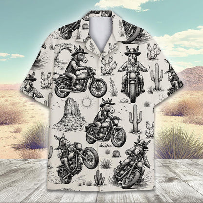 Additional front view of the black motorcycles Hawaiian shirt