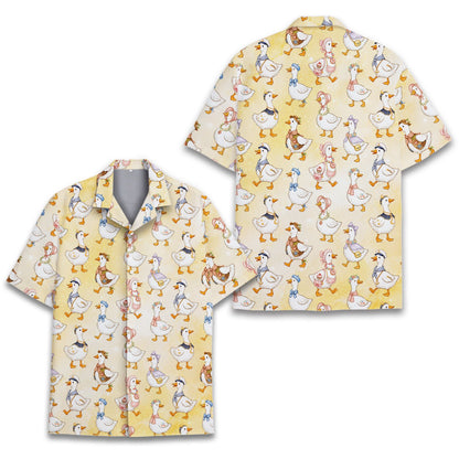 Close up back view of yellow animals hawaiian shirt
