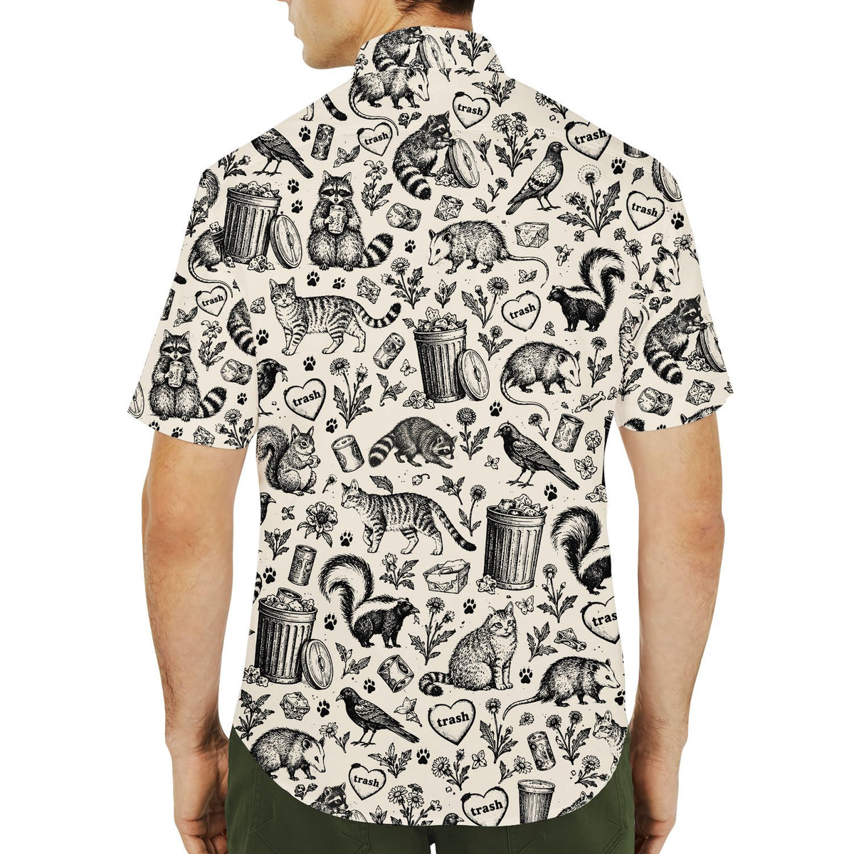 Second back view of the beige animals hawaiian shirt