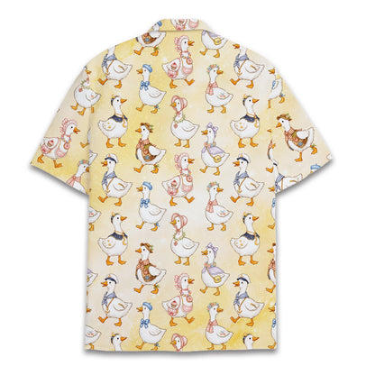 Close up front view of yellow animals hawaiian shirt
