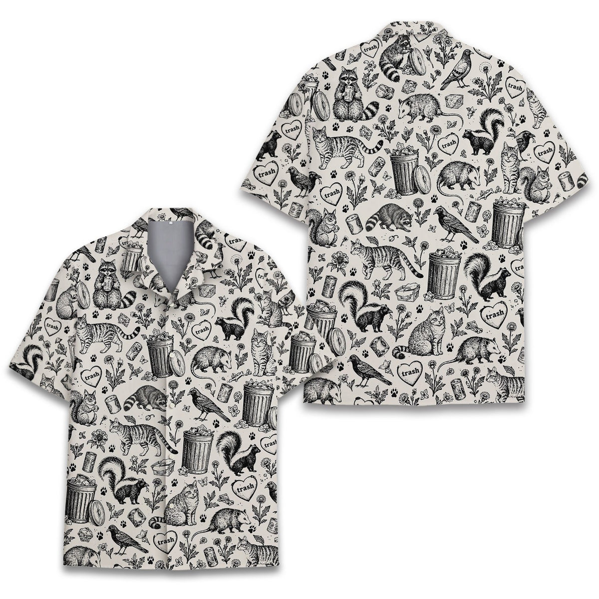 Front detail view three of the urban animals hawaiian shirt