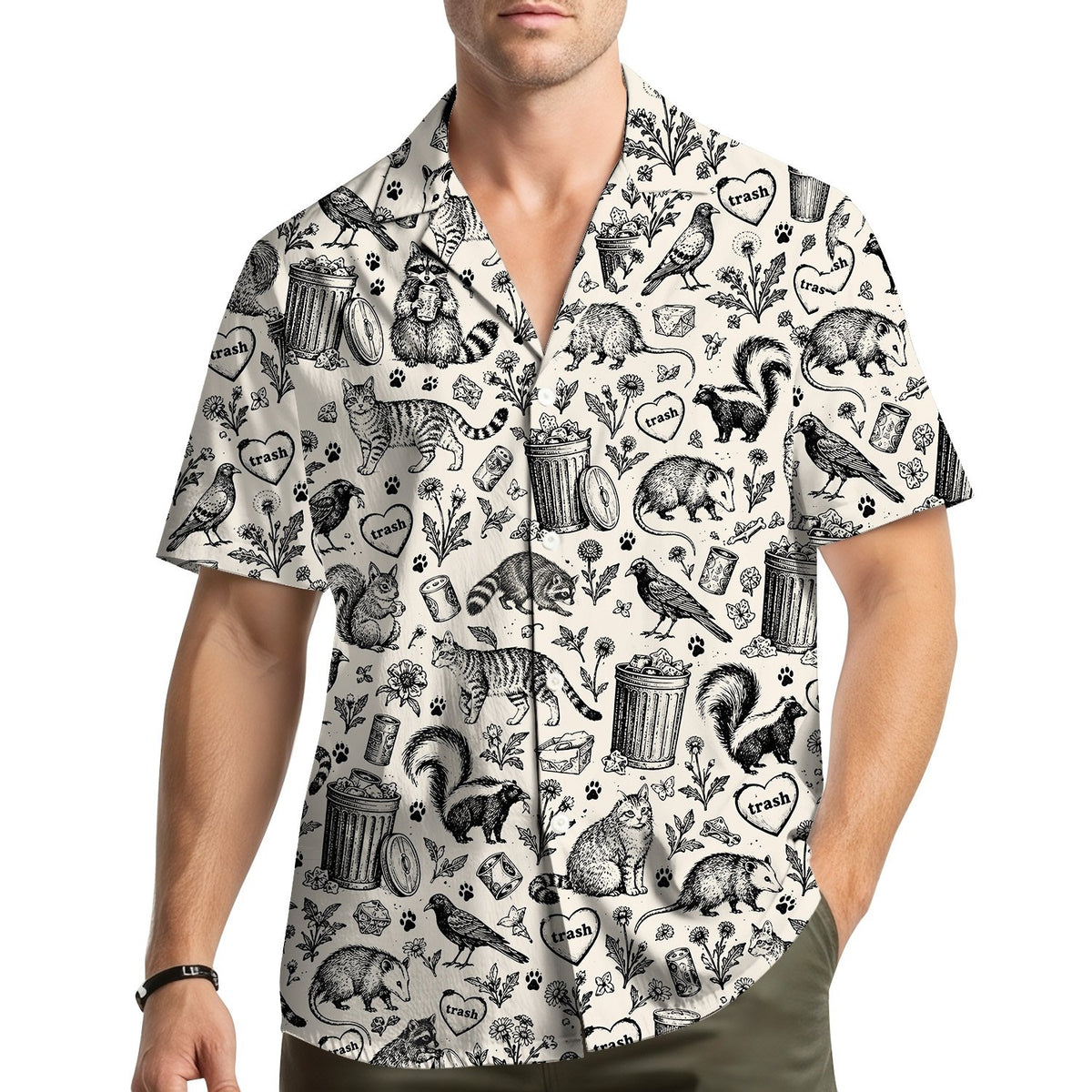 Lifestyle view of a family wearing matching hawaiian shirts