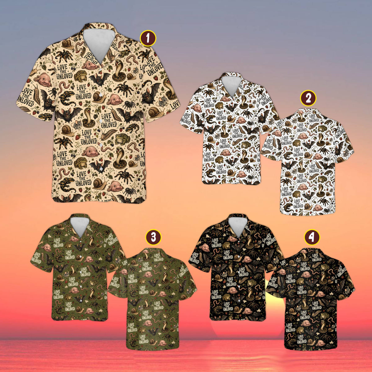 Multicolor view showcasing the detailed Love The Unloved animal print pattern
