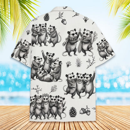 Detailed back view of the white and black animals hawaiian shirt.