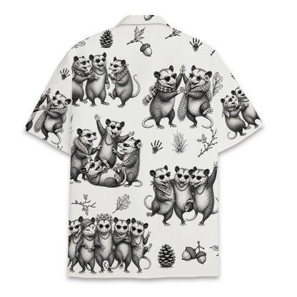 Back view of the matching family hawaiian shirt with opossum pattern.