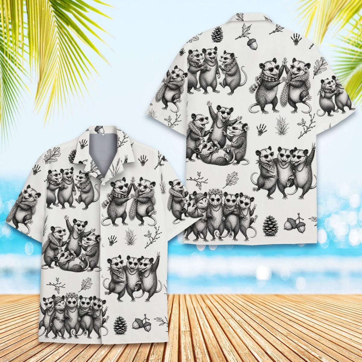 Close-up front view highlighting the playful hand-drawn opossum design.