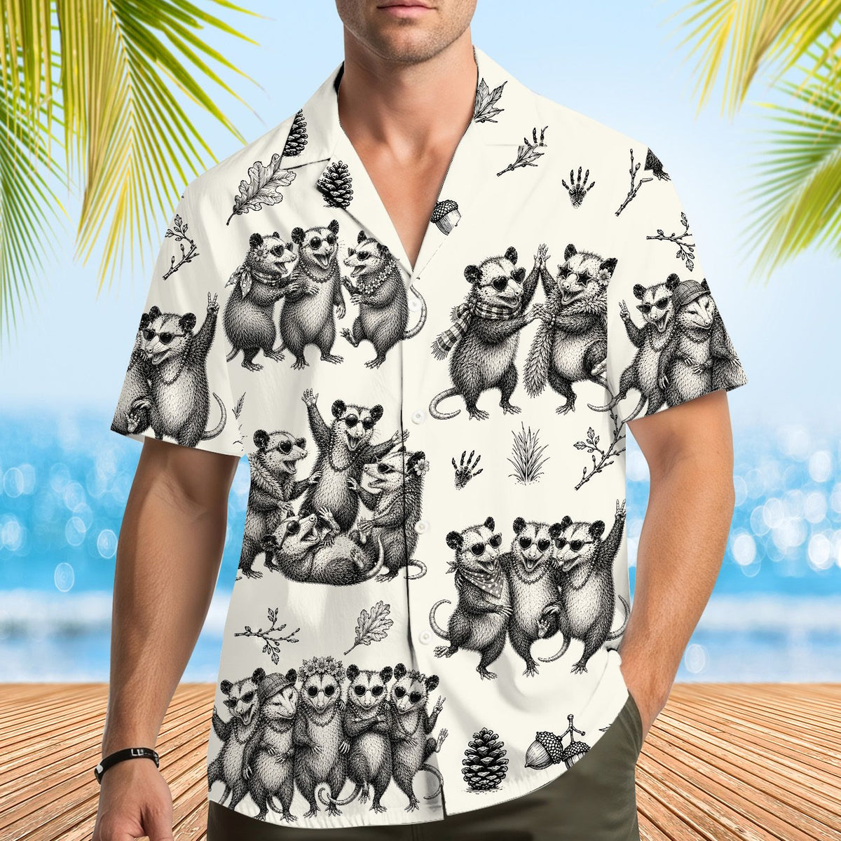 Second lifestyle view showcasing the matching family hawaiian shirts on adults.