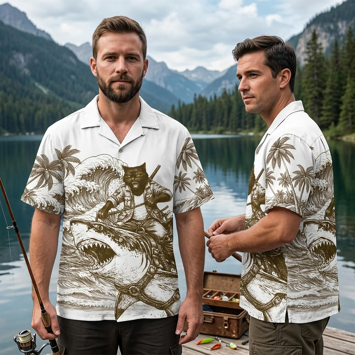 Fourth lifestyle view of the abstract print hawaiian shirt