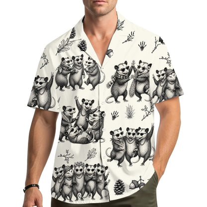 Lifestyle view of a family wearing matching animals hawaiian shirts outdoors.
