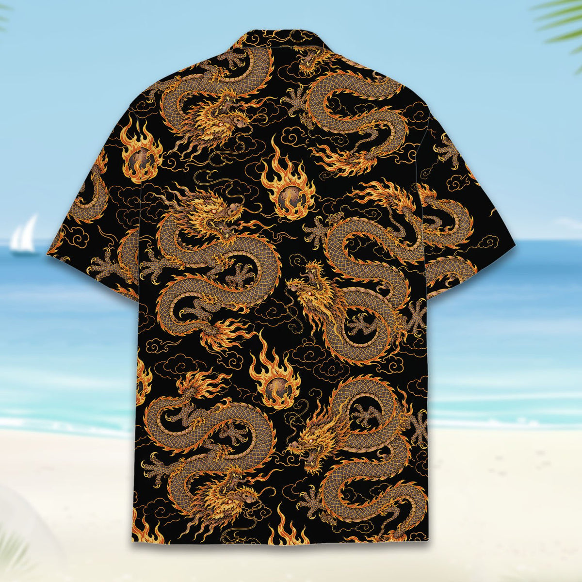 Third back view of abstract dragon hawaiian shirt