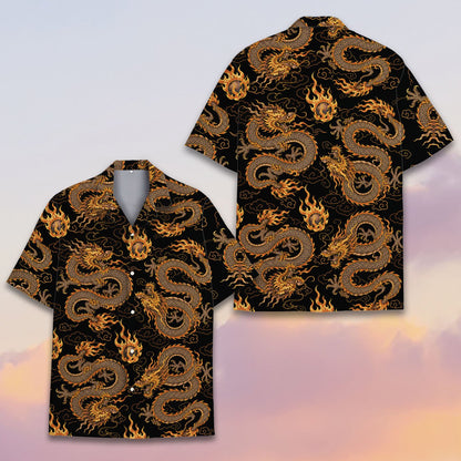 Secondary front view of asian dragon hawaiian shirt