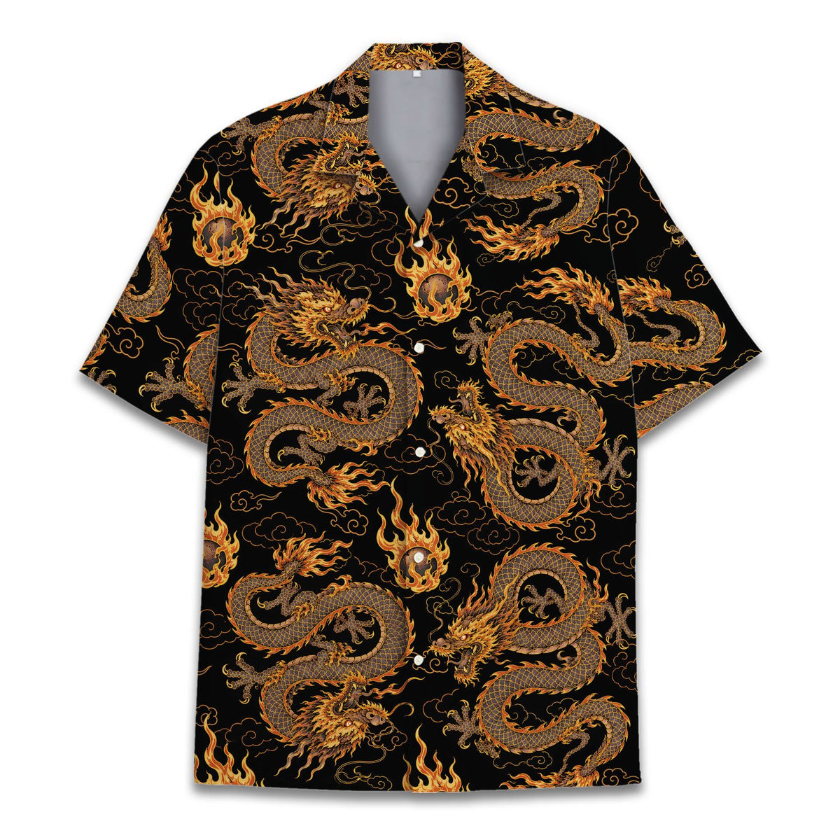 Fourth front view of abstract asian dragon shirt