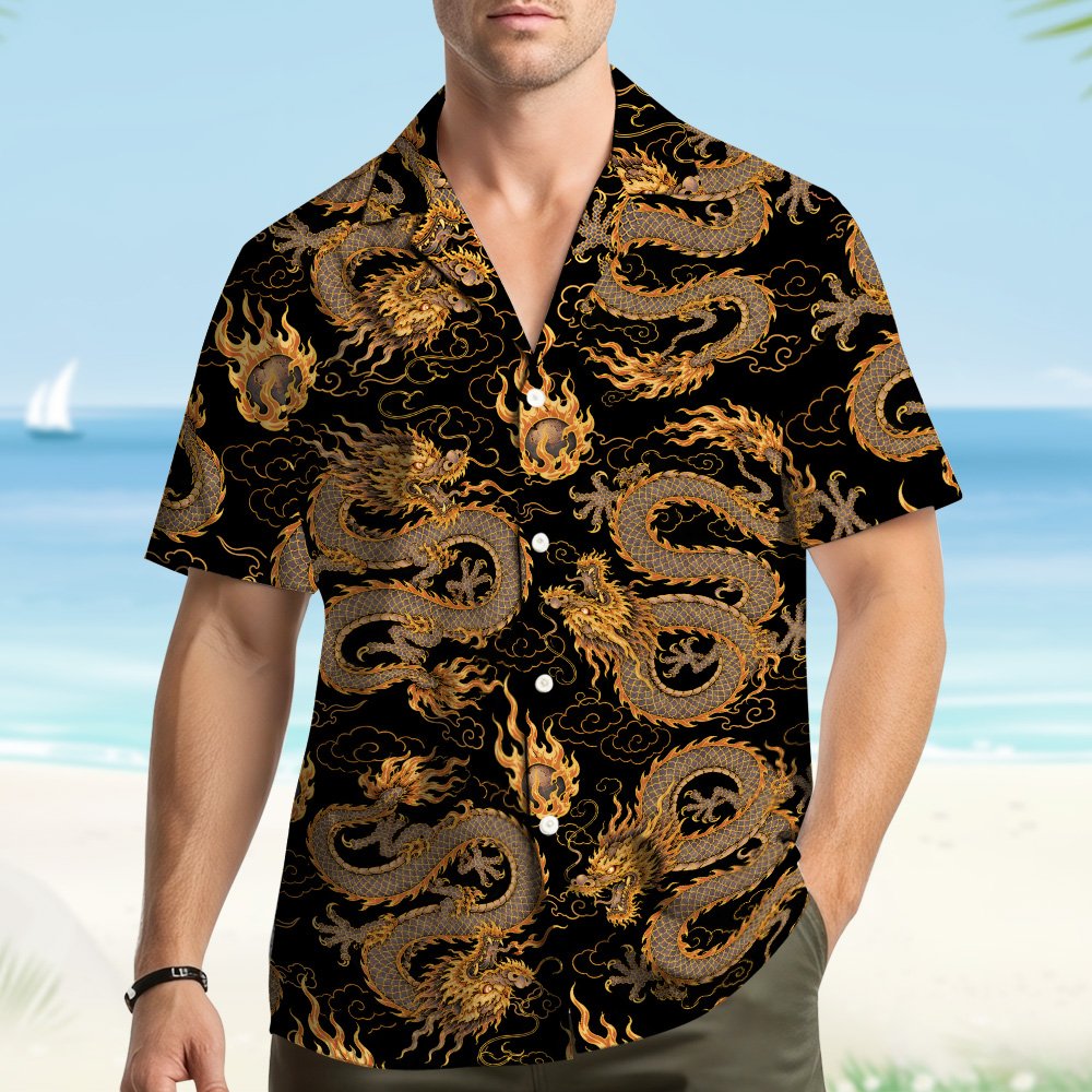 Second lifestyle image showing family matching outfits with asian dragon design